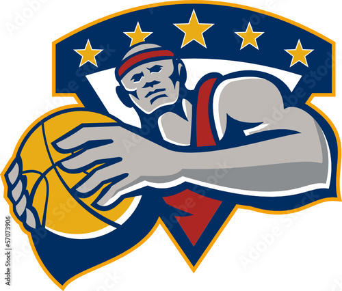 Basketball Player Holding Ball Star Retro