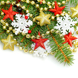 Christmas shiny stars and snowflake on white background