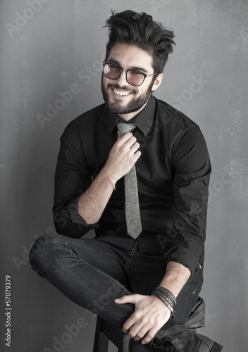 sexy fashion man model dressed casual smiling