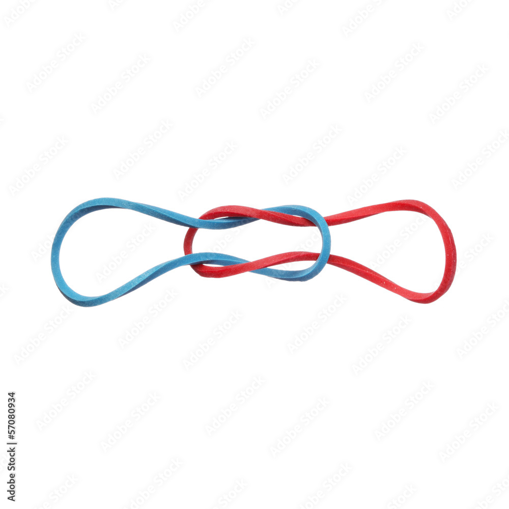 Red and blue elastic rubber bands isolated on a white background Red and blue elastic rubber bands isolated on a white background