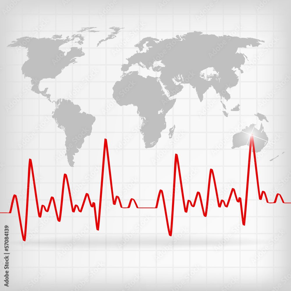 Fototapeta premium Red Heart Beats Cardiogram on White background