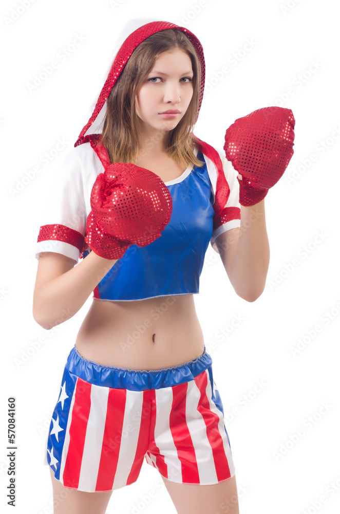 Woman boxer in uniform with US symbols Woman boxer in uniform with US symbols