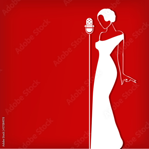 Abstract retro girl on red