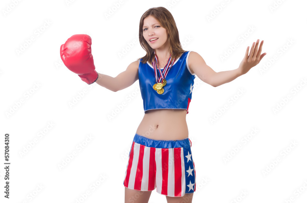 Woman boxer in uniform with US symbols Woman boxer in uniform with US symbols
