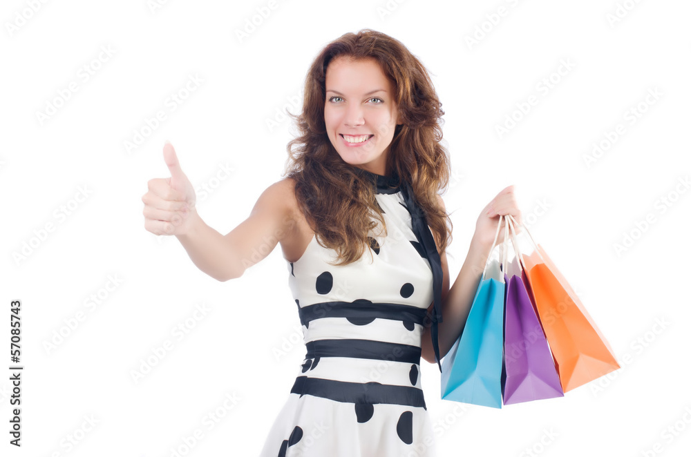 Girl after good shopping on white Girl after good shopping on white