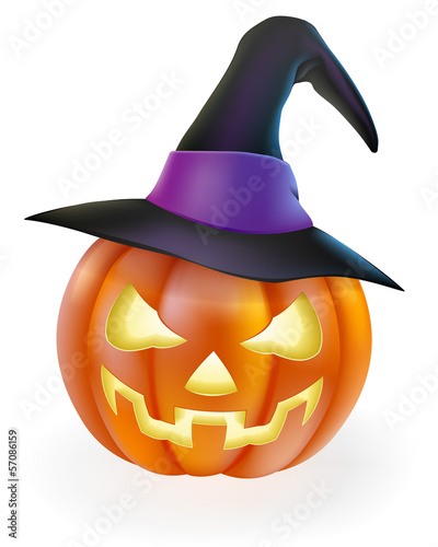 Halloween Pumpkin in Witch Hat photo