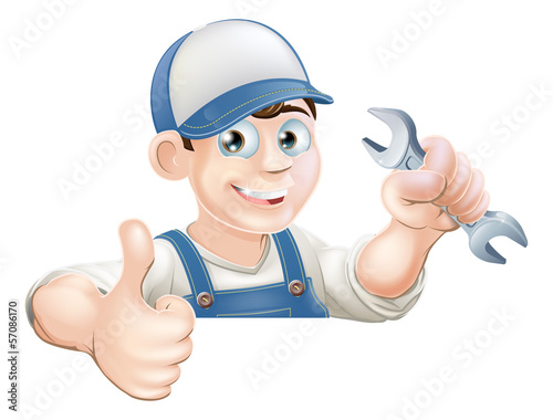 Spanner man over sign thumbs up