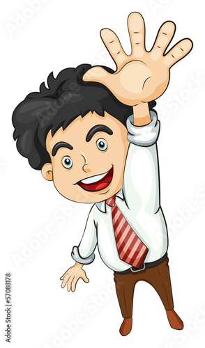 A businessman waving