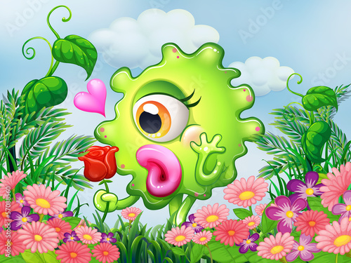 A one-eyed green monster at the garden