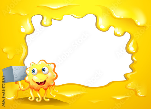 A yellow border design with a smiling monster