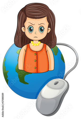 An angry business icon above the globe with a computer mouse