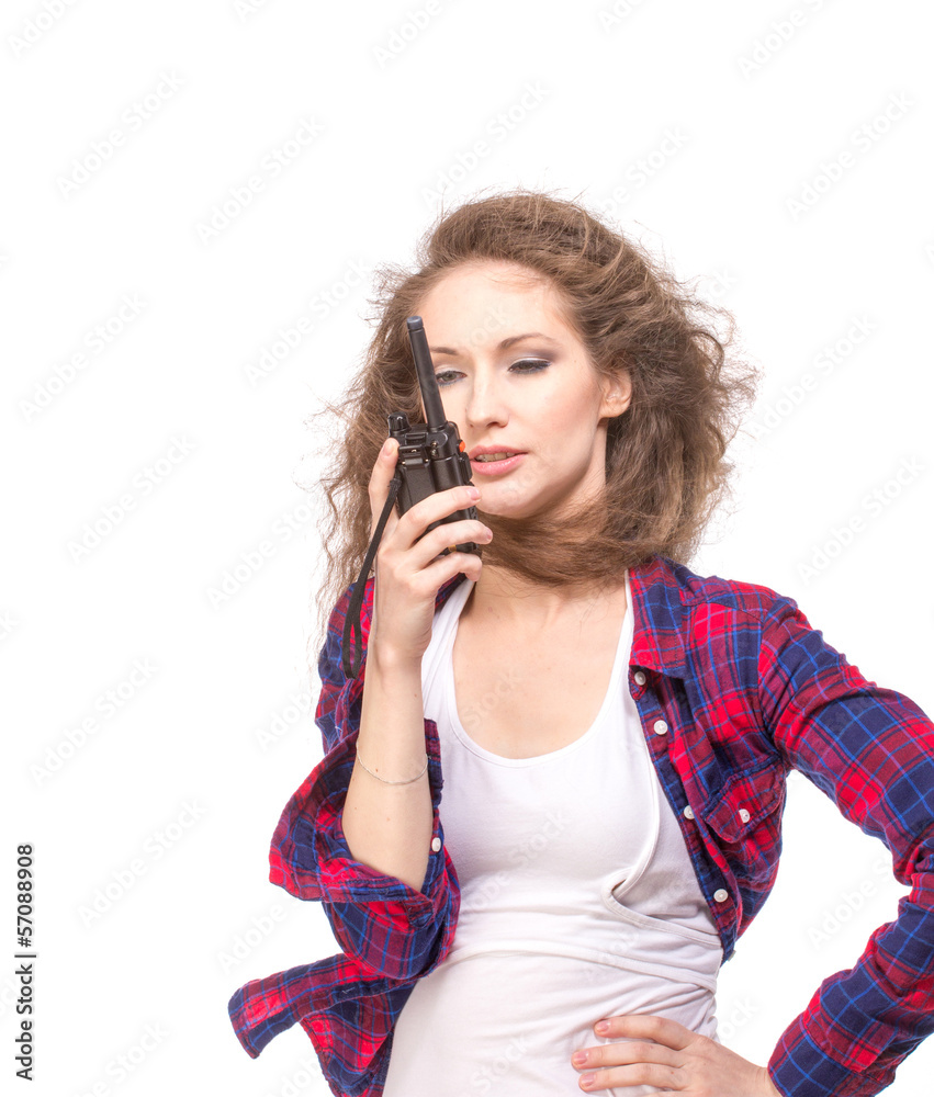 Woman with cb radio Woman with cb radio