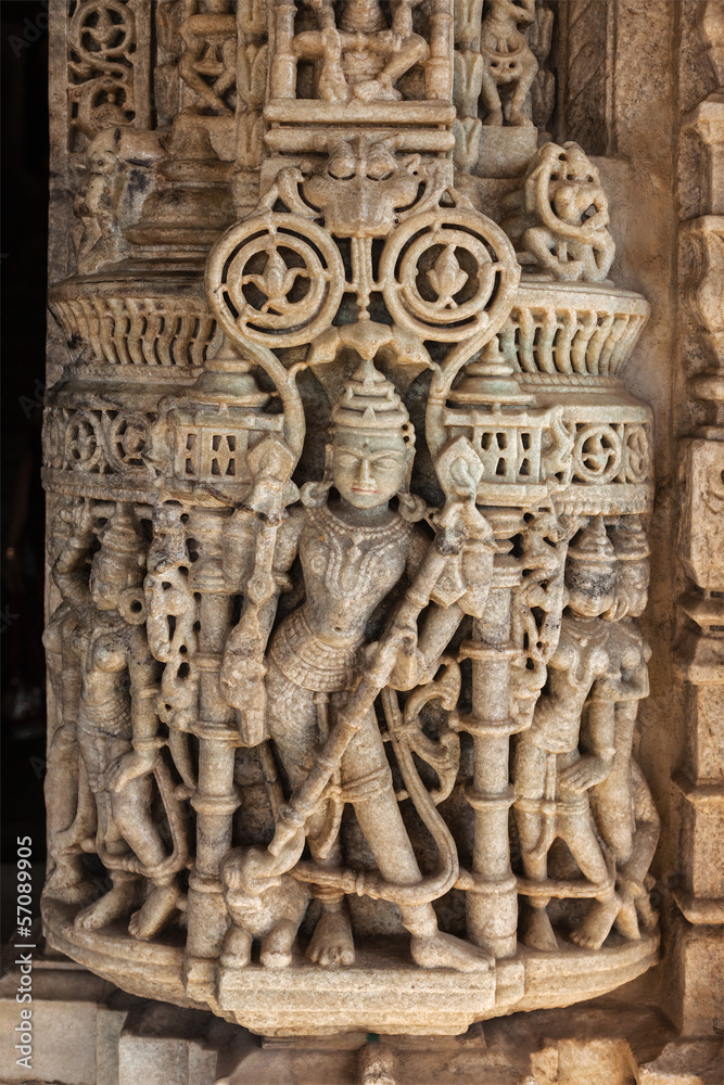Stone carving in Ranakpur temple, Rajasthan