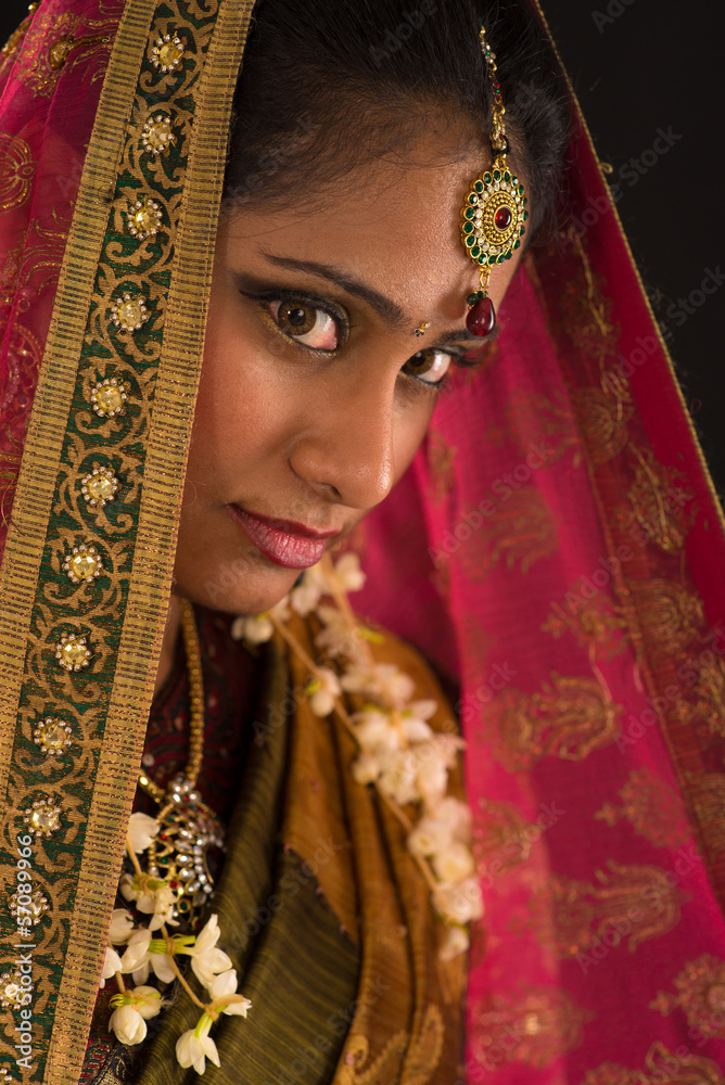 young south Indian woman in traditional sari dress