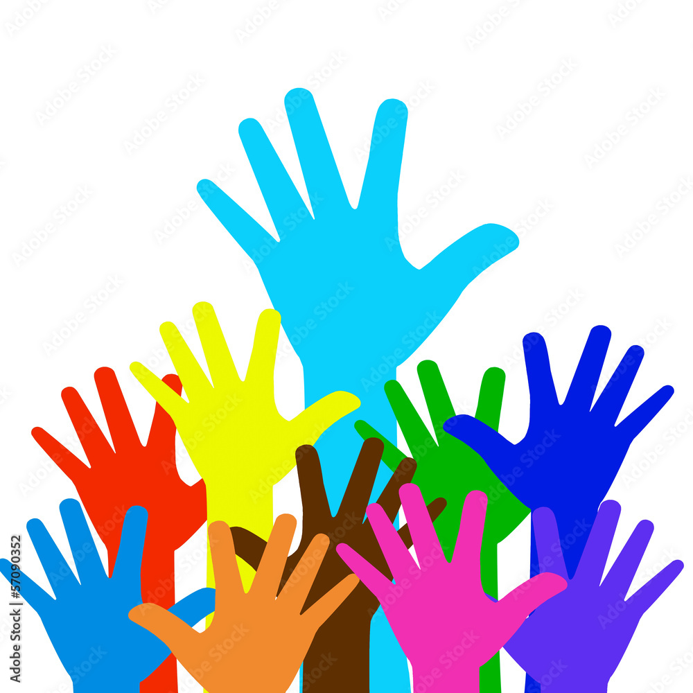 Fototapeta premium there are many bright hands on a white background