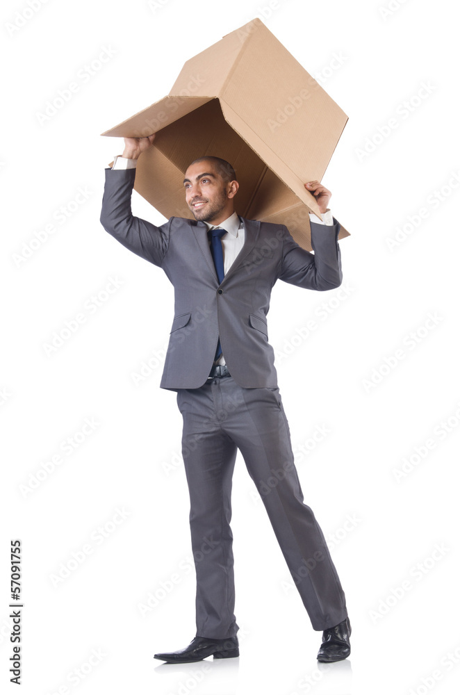 Businessman with box isolated on the white Businessman with box isolated on the white