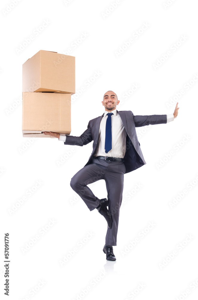 Businessman with box isolated on the white Businessman with box isolated on the white