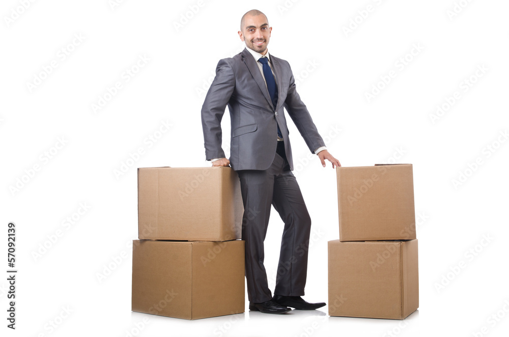 Businessman with box isolated on the white