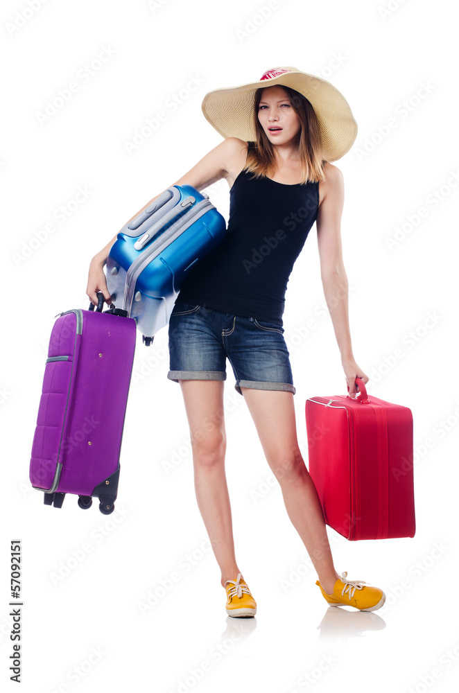 Young girl travelling isolated on the white Young girl travelling isolated on the white