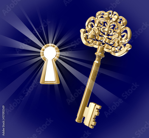 Golden key and keyhole