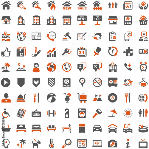 Orange Grey Webicons - Real Estate Buildings Travel Holiday