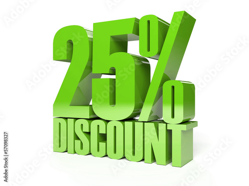 25 percent discount. Green shiny text. Concept 3D illustration.