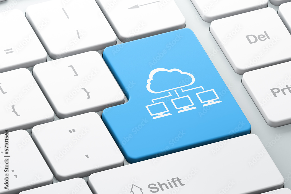 Cloud technology concept: Cloud Network on computer keyboard bac Cloud technology concept: Cloud Network on computer keyboard bac