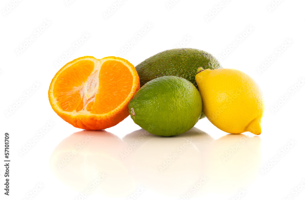 Healthy tropical fresh fruits on white background Healthy tropical fresh fruits on white background