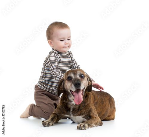 kid boy with dog isolated o...
