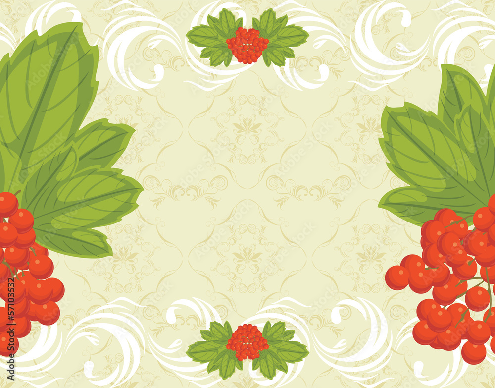 Seamless ornamental background with red berries bunches