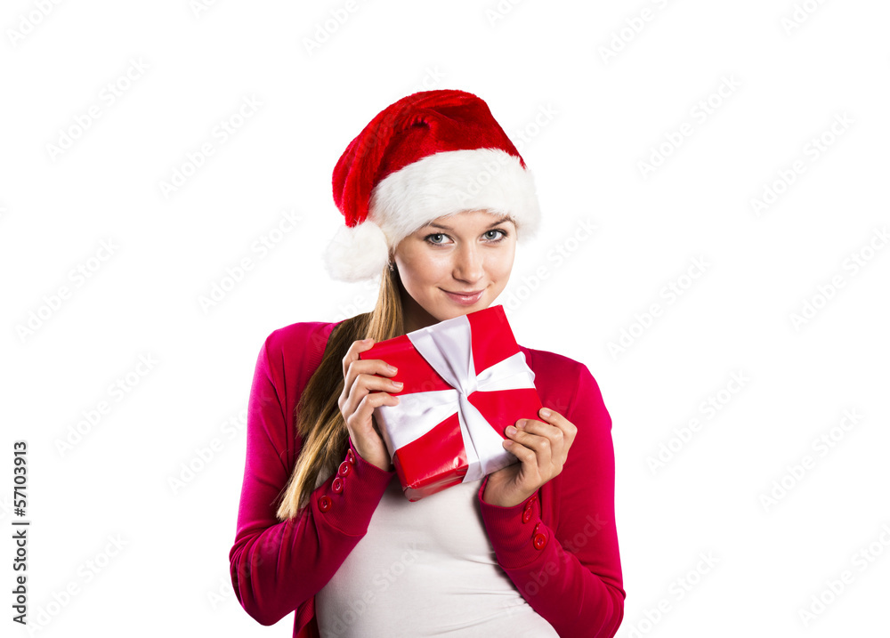 Beautiful christmas woman with gift Beautiful christmas woman with gift