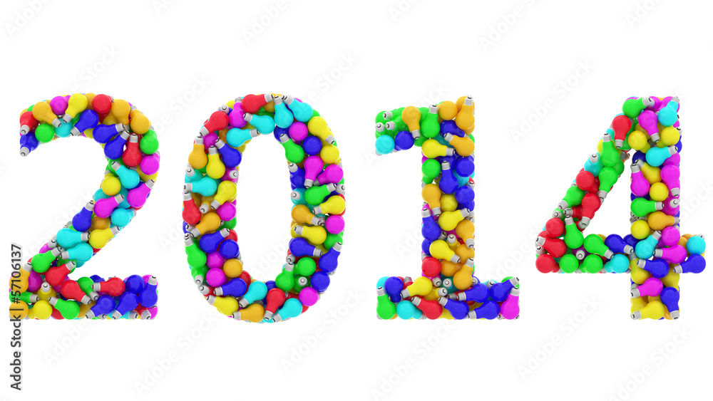 2014 digits composed of colorful lightbulbs isolated on white 2014 digits composed of colorful lightbulbs isolated on white