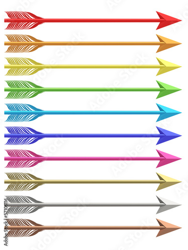 Set of colorful metallic arrows isolated on white