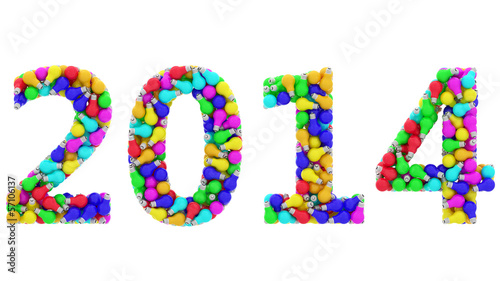 2014 digits composed of colorful lightbulbs isolated on white