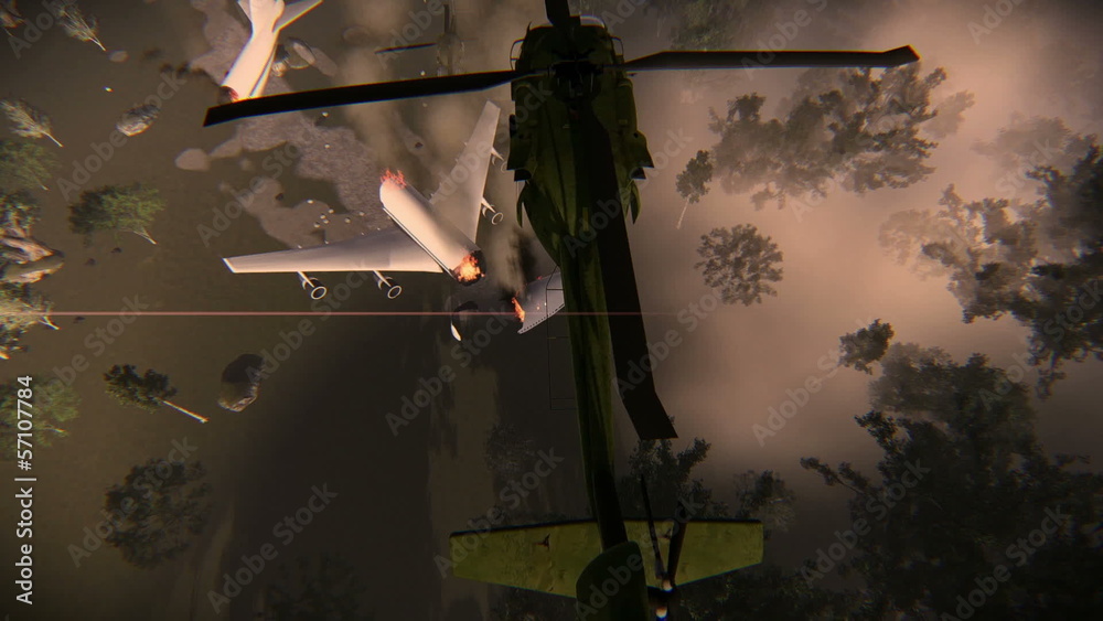 Helicopter rescue hovering airplane crash