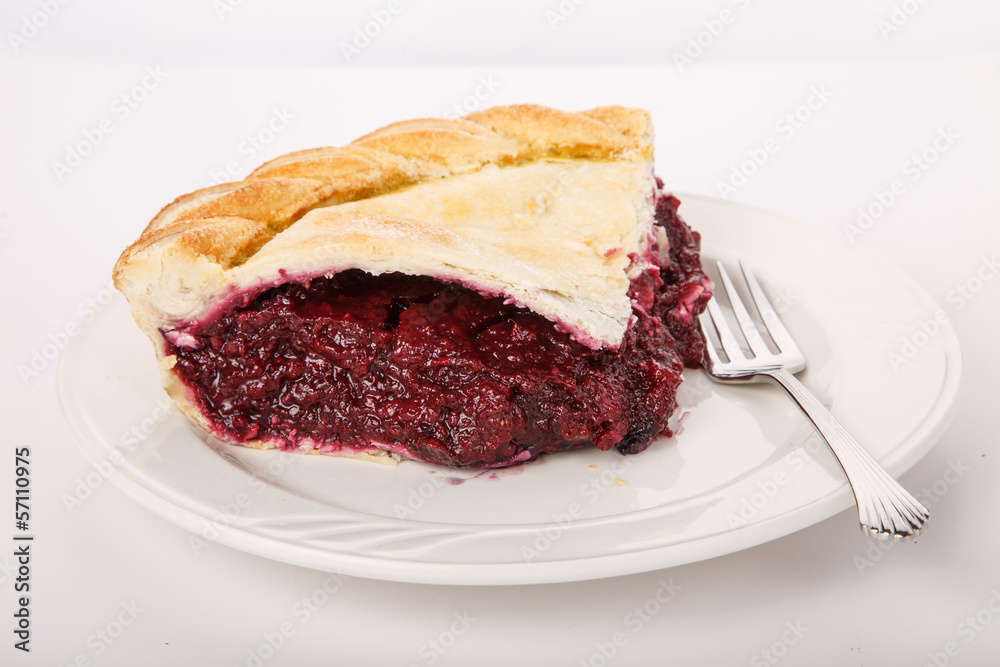 Raspberry Pie and Fork on White Plate Raspberry Pie and Fork on White Plate