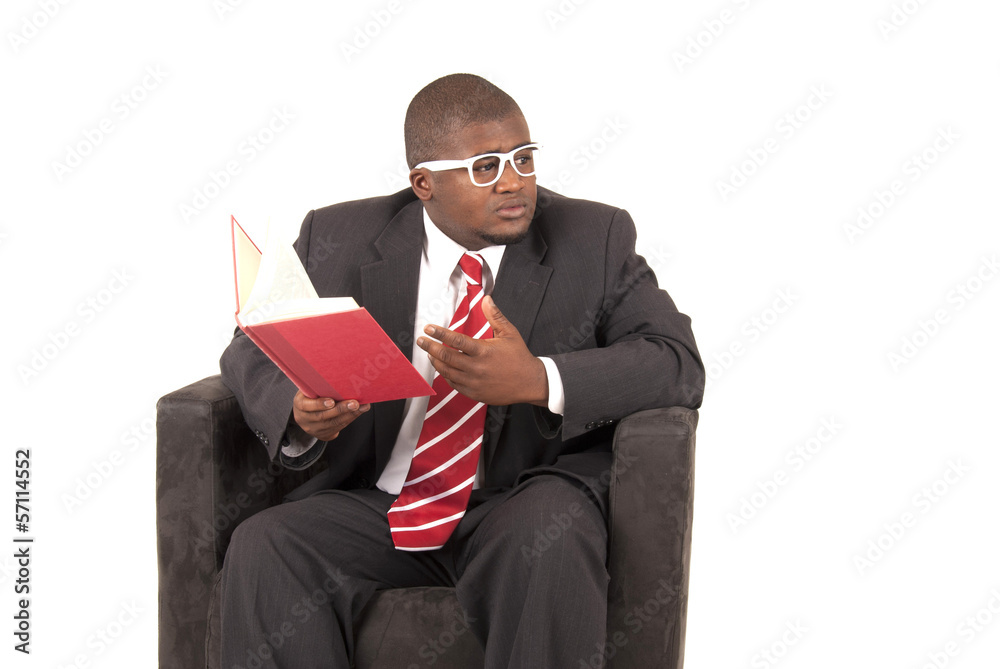 African American model in gray business suit interupted from his African American model in gray business suit interupted from his
