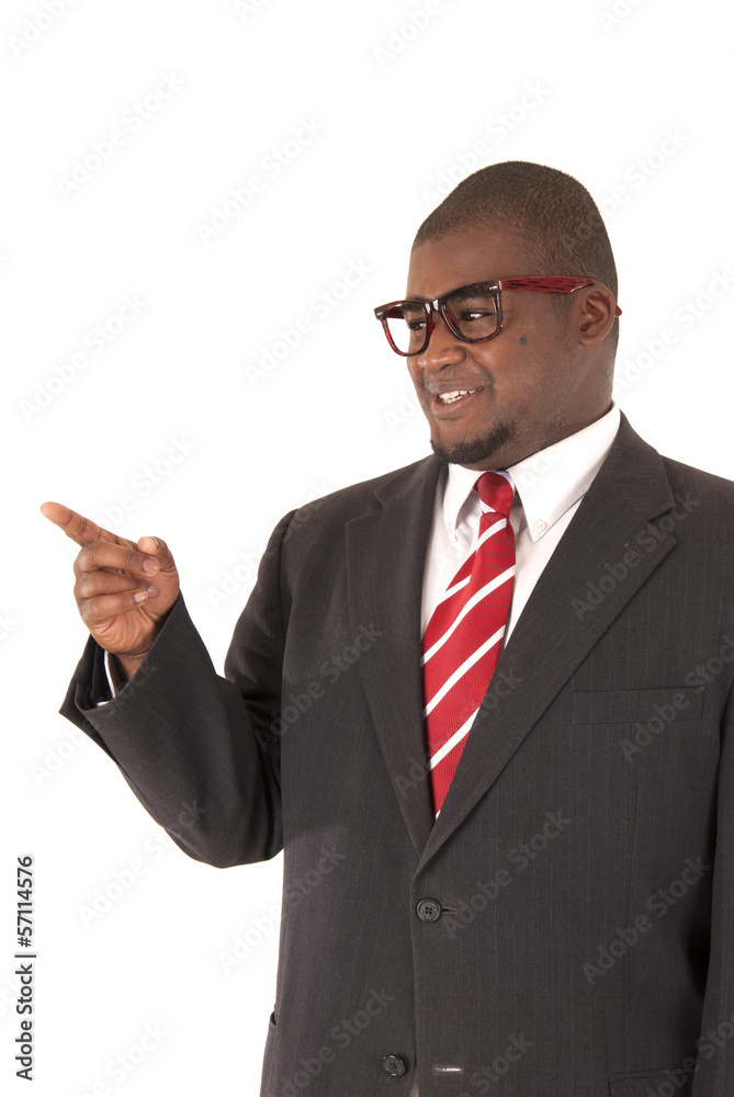 African American model in gray business suit pointing his finger African American model in gray business suit pointing his finger