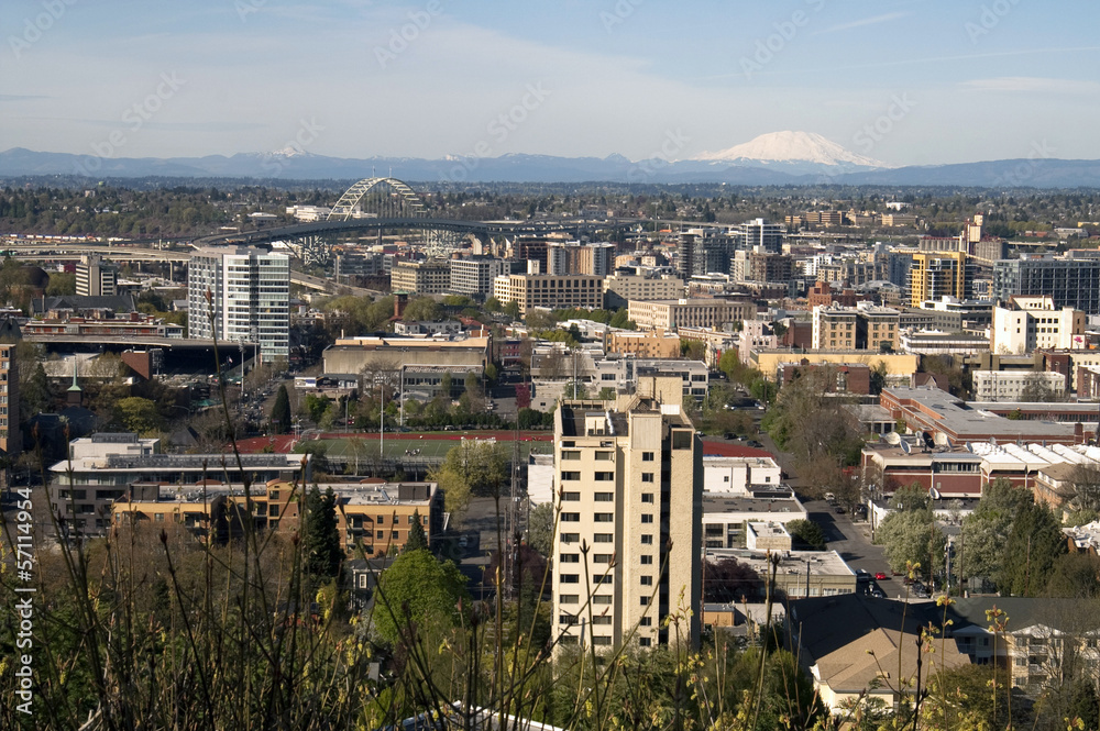 Downtown Portland Buildings Structures Bridges Cascade Range Mt