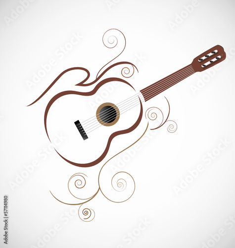 Stylized guitar logo vector with ornaments
