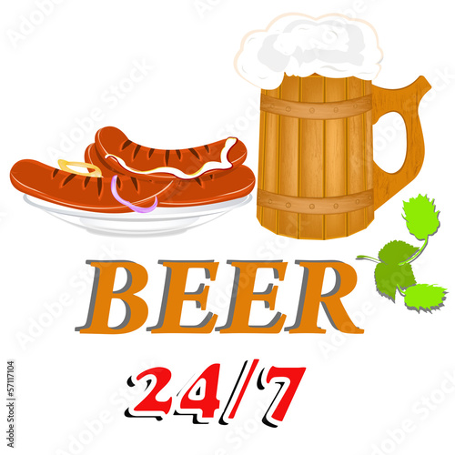 Best traditional fresh cold Beer and sausage. Brewpub menu.
