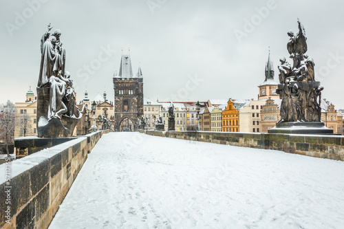 Snow Covered Charles Bridge in Prague