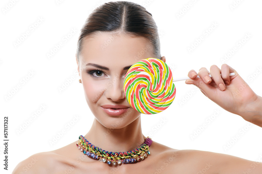 The girl with sugar candy isolated
