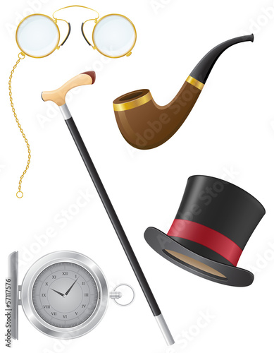 retro mens accessories 19th century vector illustration
