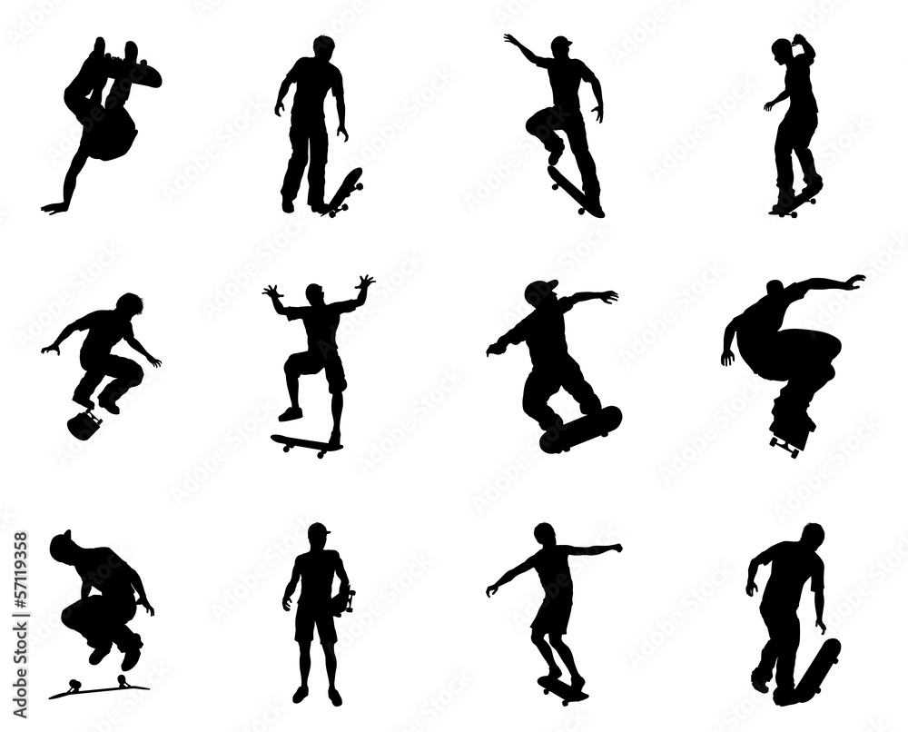 Skateboarder silhouette outlines Skateboarder silhouette outlines