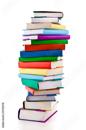 Pile of books on white background