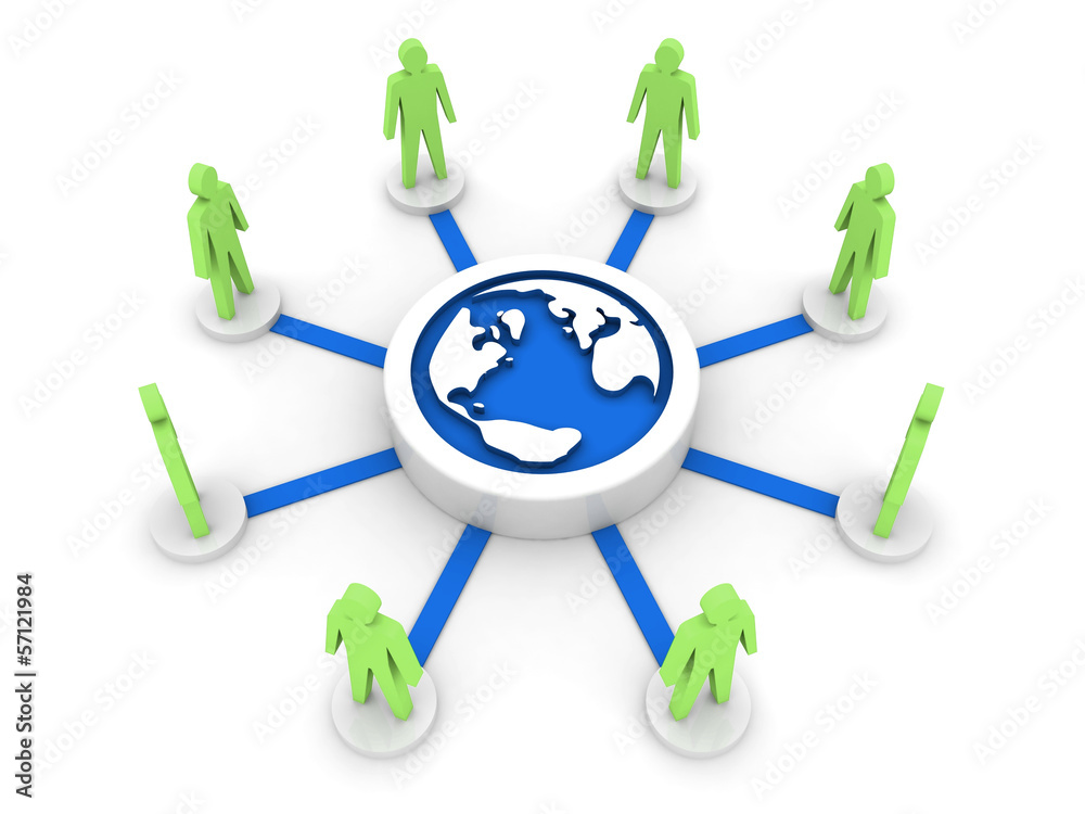 Team focused on earth. Global. Concept 3D illustration.