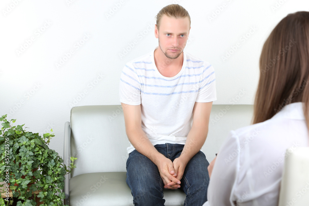 Man with problem on reception for psychologist Man with problem on reception for psychologist