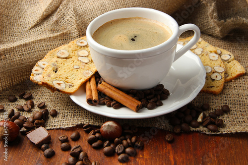 Cup of tasty coffee with tasty Italian biscuits,