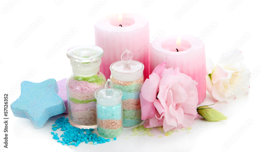 Composition with aromatic salts in glass bottles, candles and